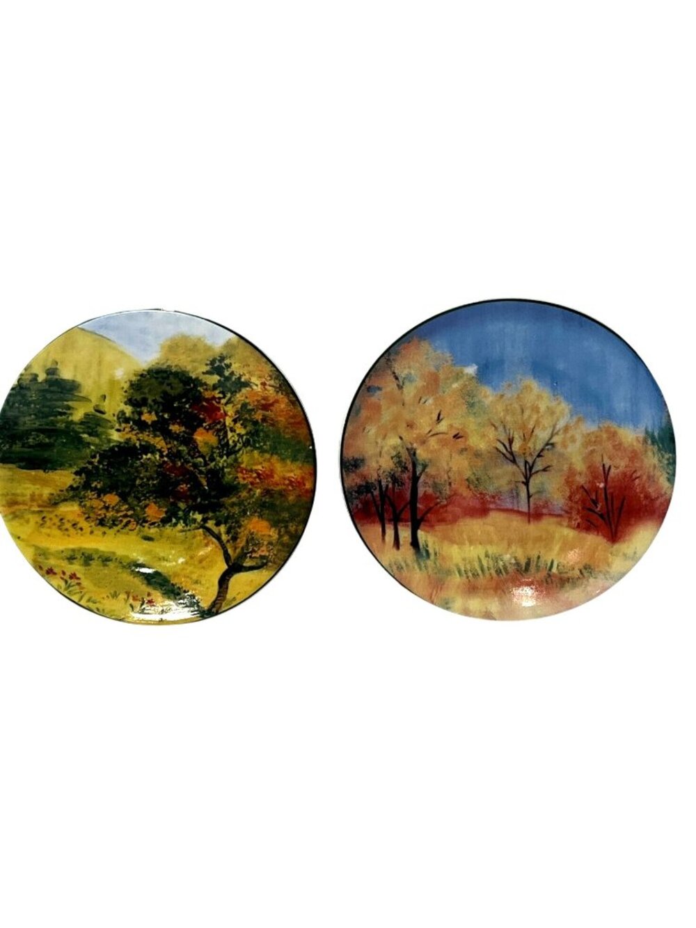 Decorative Autumn Landscape Plates Set Of 2 Vibrant Fall Scenes 6-Inch Diameter